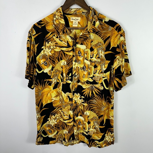 Panama Jack Shirt Mens M Beer Parrot Hawaiian Aloha Tropical 90s Vacation Resort - Picture 1 of 5